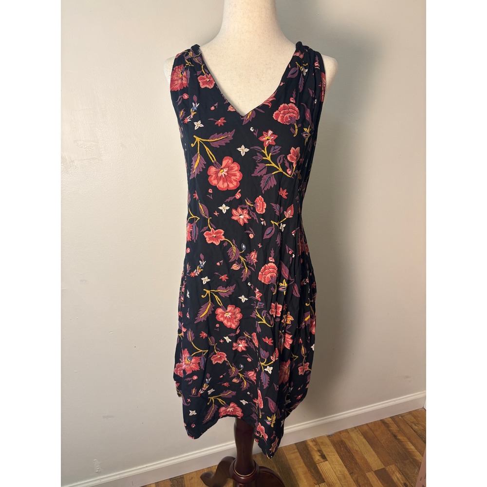 Old Navy Black Floral Sleeveless Dress‎ Keyhole Neck Rayon Large